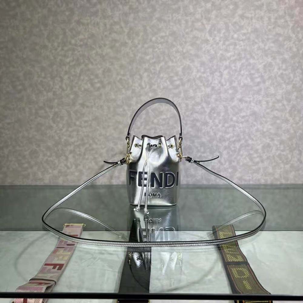TÚI Fendi Women Mon Tresor Silver Laminated Leather Mini Bag