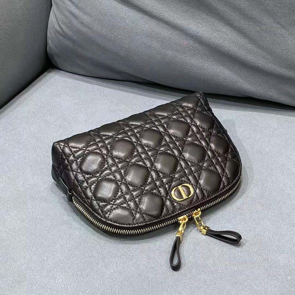 TÚI Dior Women Caro Beauty Pouch Black Cannage Lambskin