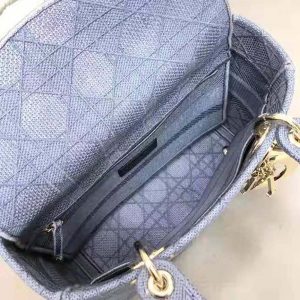 TÚI Dior Women Medium Lady D-Lite Bag Denim Blue Cannage Embroidery