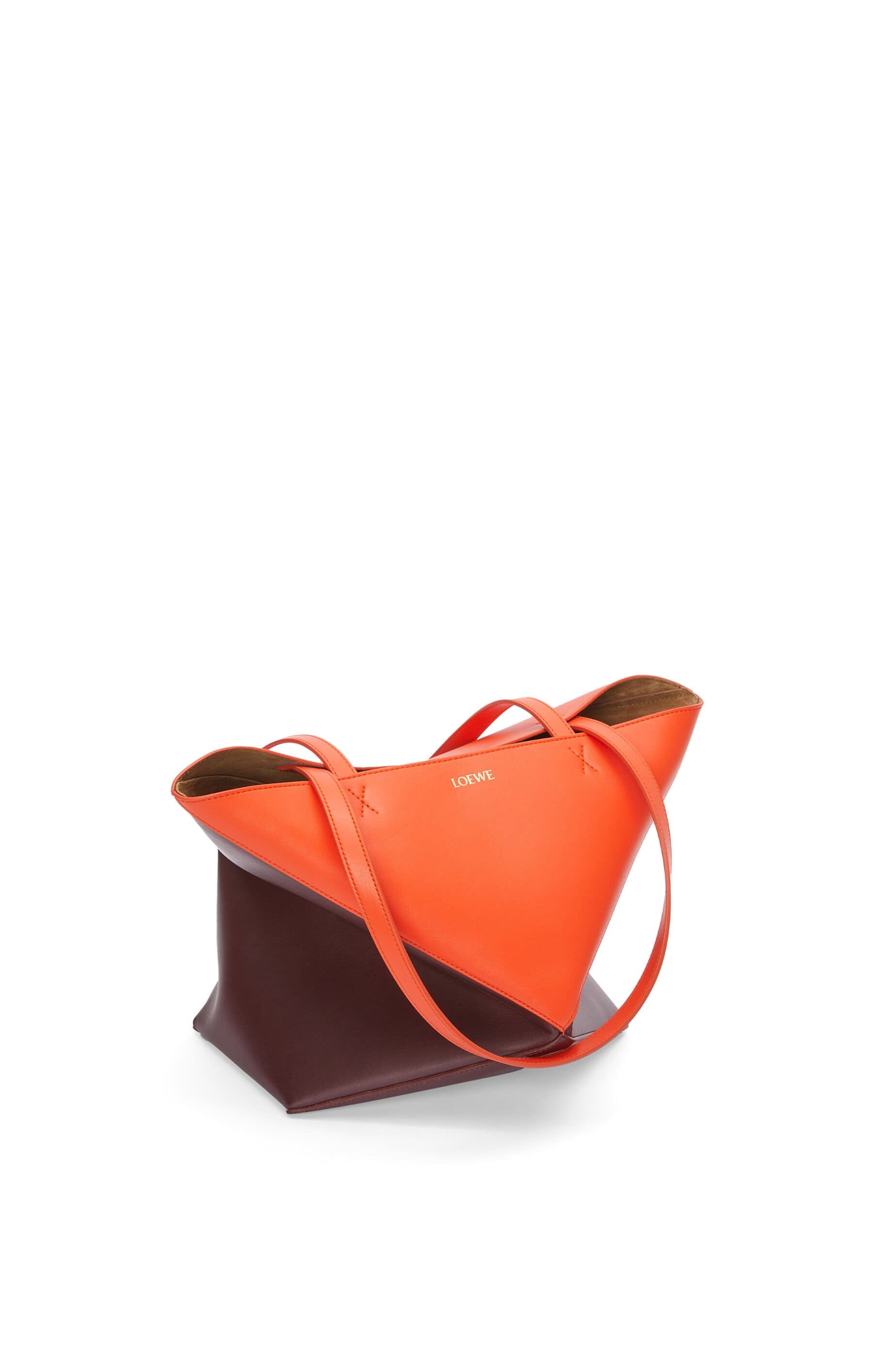 Túi LOEWE Puzzle Fold Tote in shiny calfskin orange burgundy