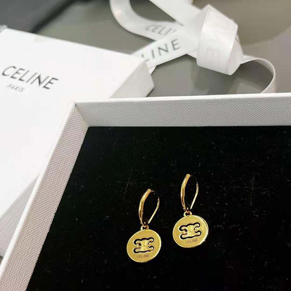 Bông tai Celine Women Triomphe Swivel Earrings in Brass with Gold Finish