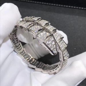 Vòng tay BVLGARI Serpenti Viper Pavé Diamonds kim cương vàng trắng 18K