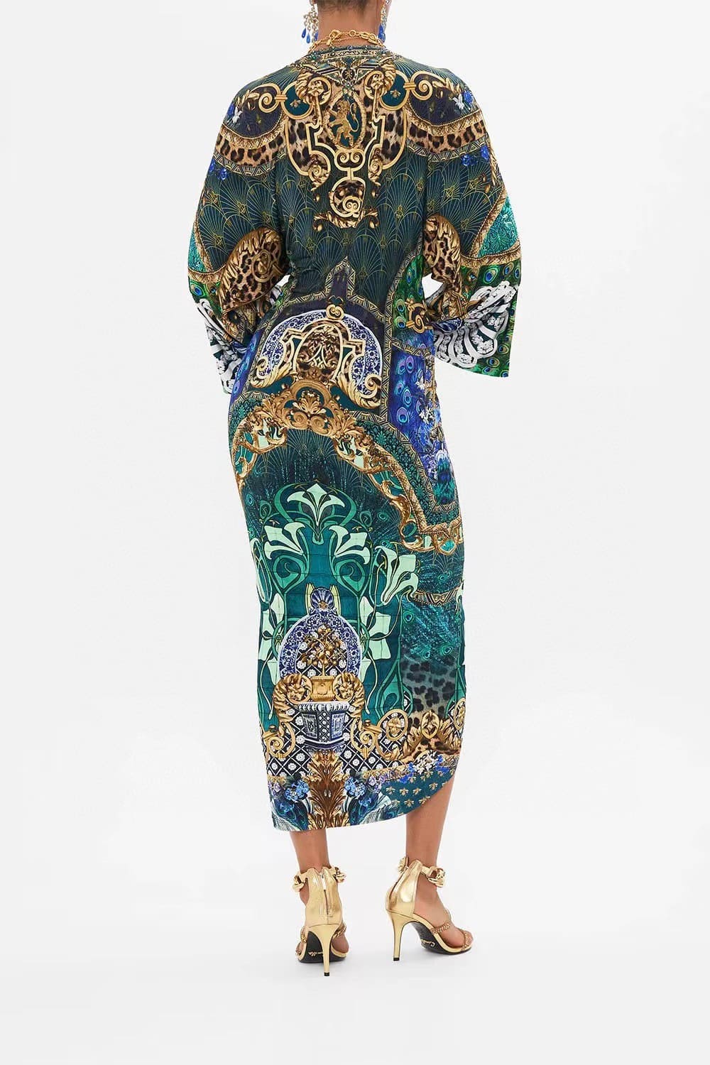 VÁY CAMILLA V NECK GREEN PEACOCK LONG DRESS High Classy