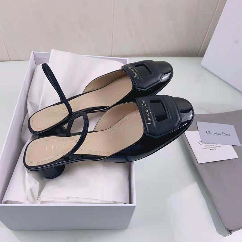 GIÀY Dior Women Day Slingback Pump Black Patent Calfskin