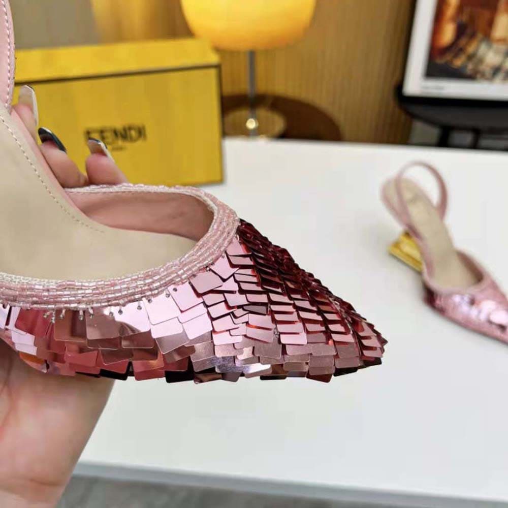 GIÀY Fendi Women Colibrì Lite Pink Sequin High-heeled Slingbacks