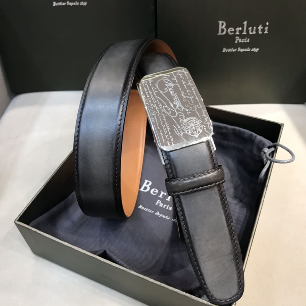 DÂY LƯNG BERLUTI PATINA Leather khóa bạc
