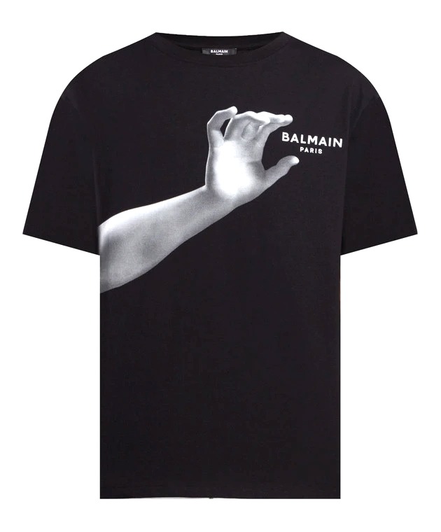 ÁO BALMAIN BLACK T-SHIRT WITH LOGO PRINT