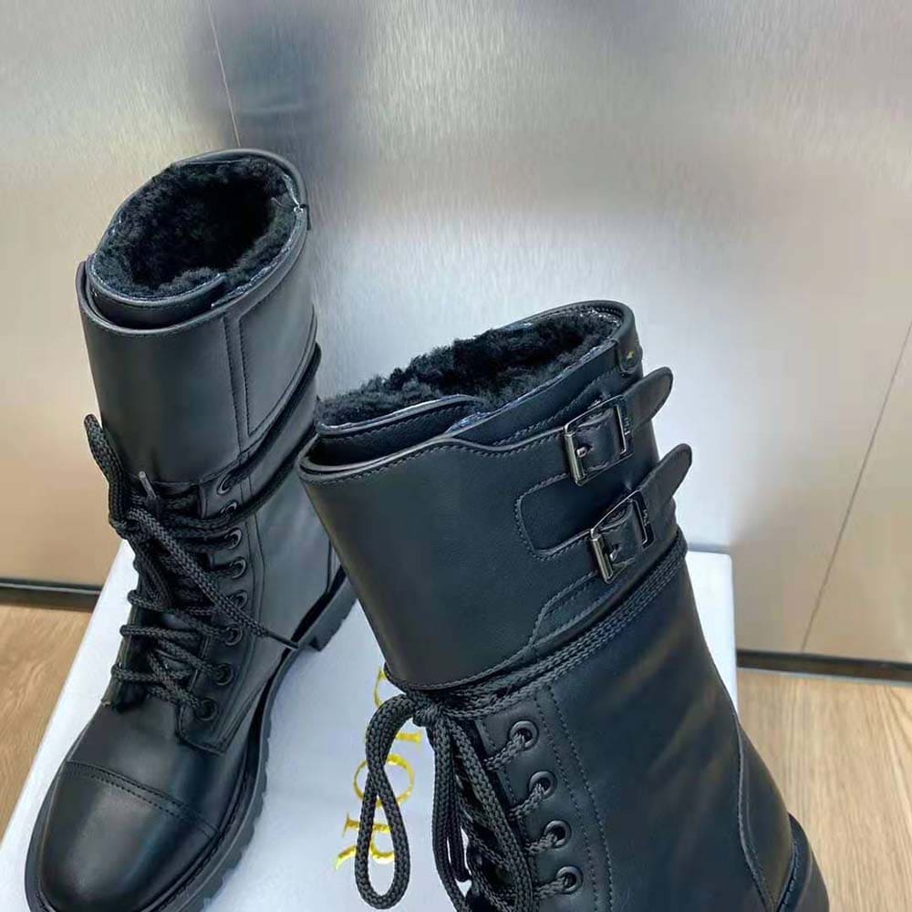GIÀY Dior Women D-trap Ankle Boot Black Calfskin and Shearling