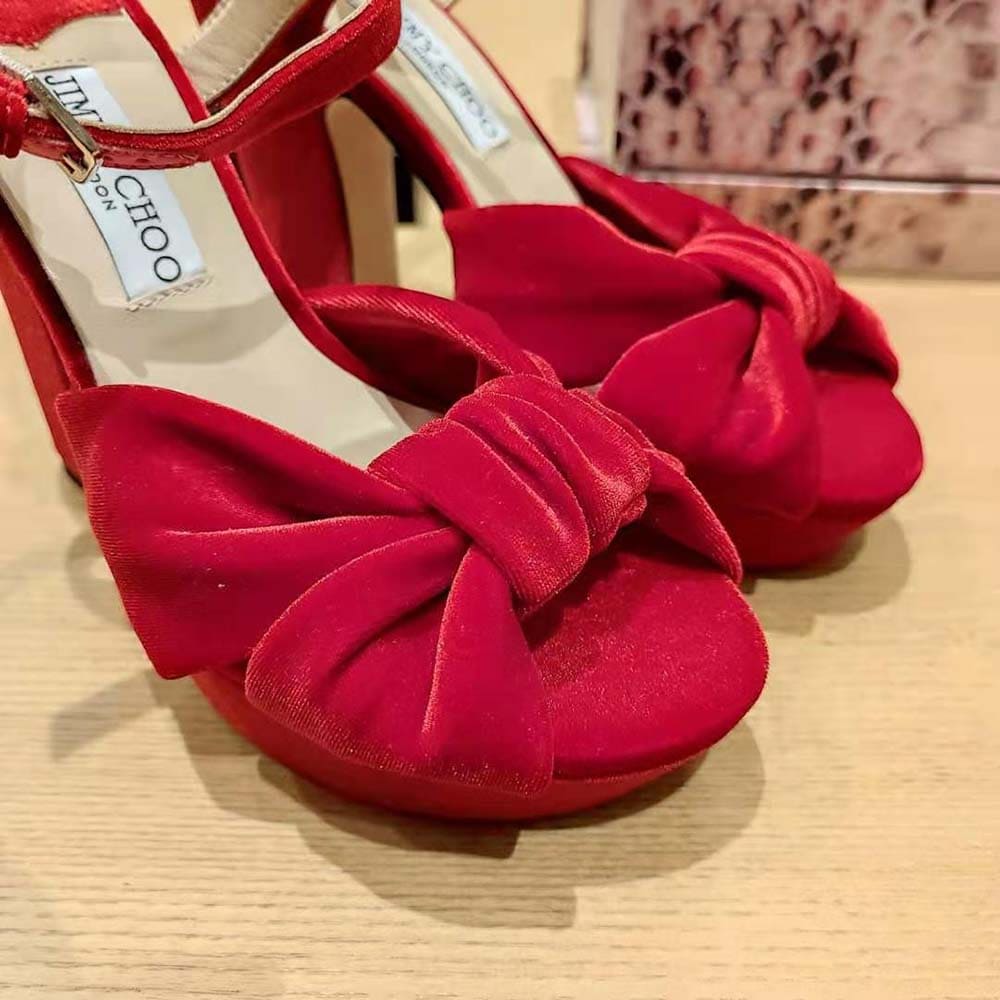 GIÀY Jimmy Choo Women Heloise 120 Red Velvet Platform Sandals
