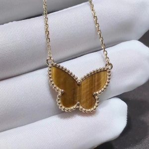 Vòng cổ Van Cleef & Arpels Lucky Alhambra mặt dây chuyền bướm mắt hổ vàng vàng 18K