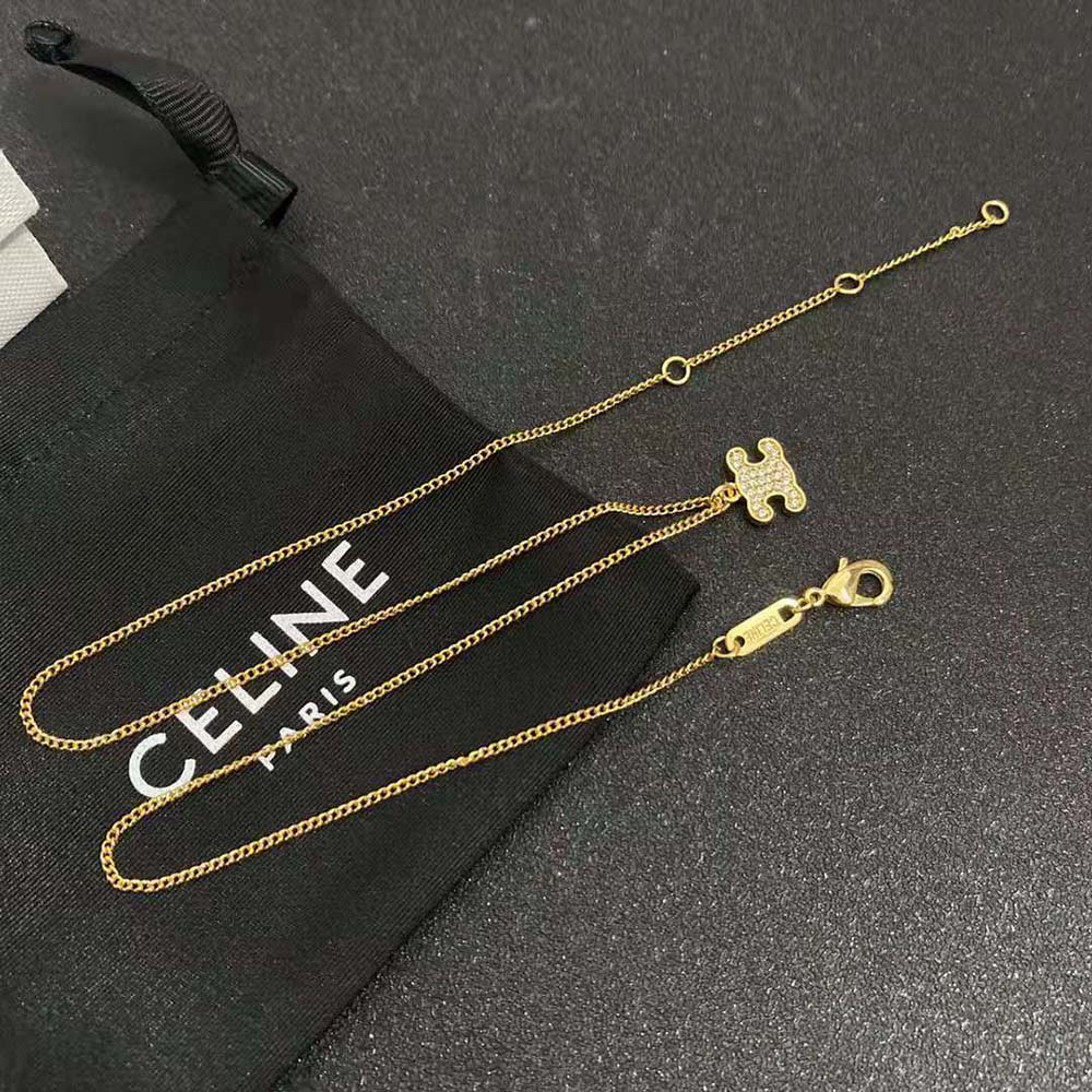 Vòng cổ Celine Women Triomphe Rhinestone Necklace in Brass with Gold Finish and Crystals