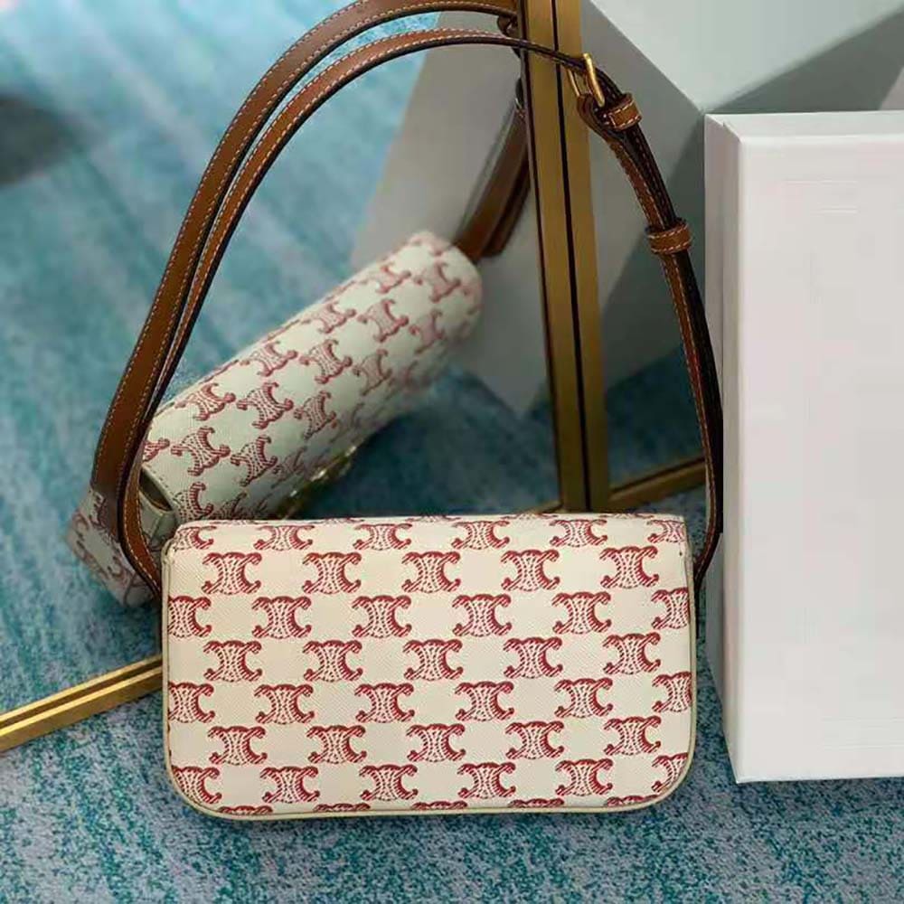 TÚI Celine Women Triomphe Shoulder Bag in Triomphe Canvas and Calfskin