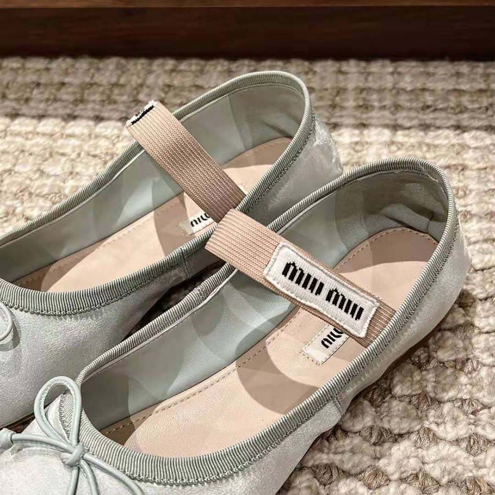 GIÀY Miu Miu Women Satin Ballerinas with Knit Logo Label-Blue
