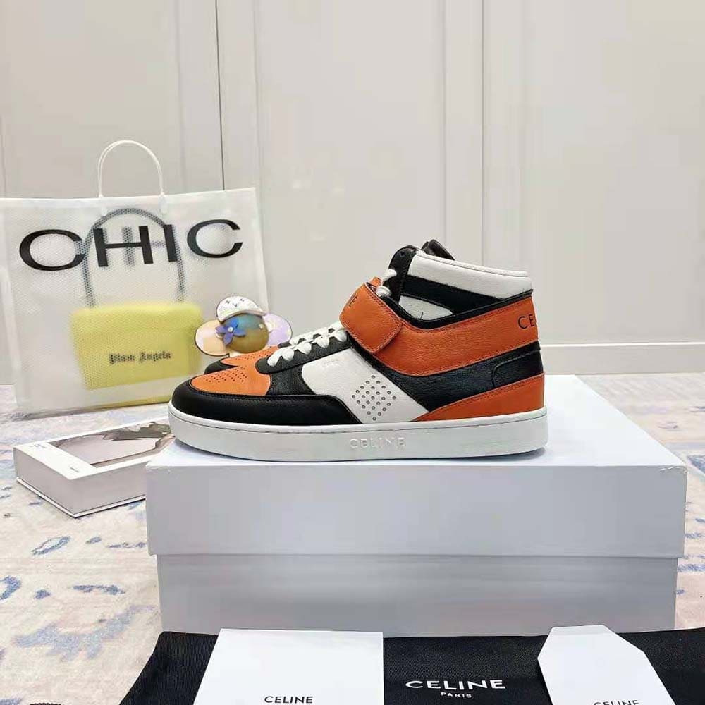 GIÀY CELINE High Sneaker with Scratch in Calfskin-Orange