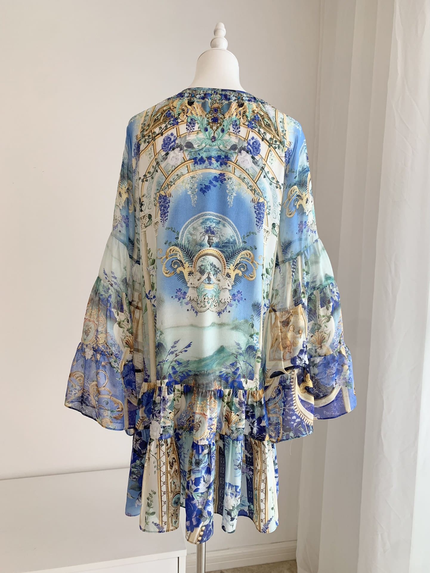 VÁY CAMILLA V NECK Blue Diamonds Mid Dress Long Sleeve High Classy