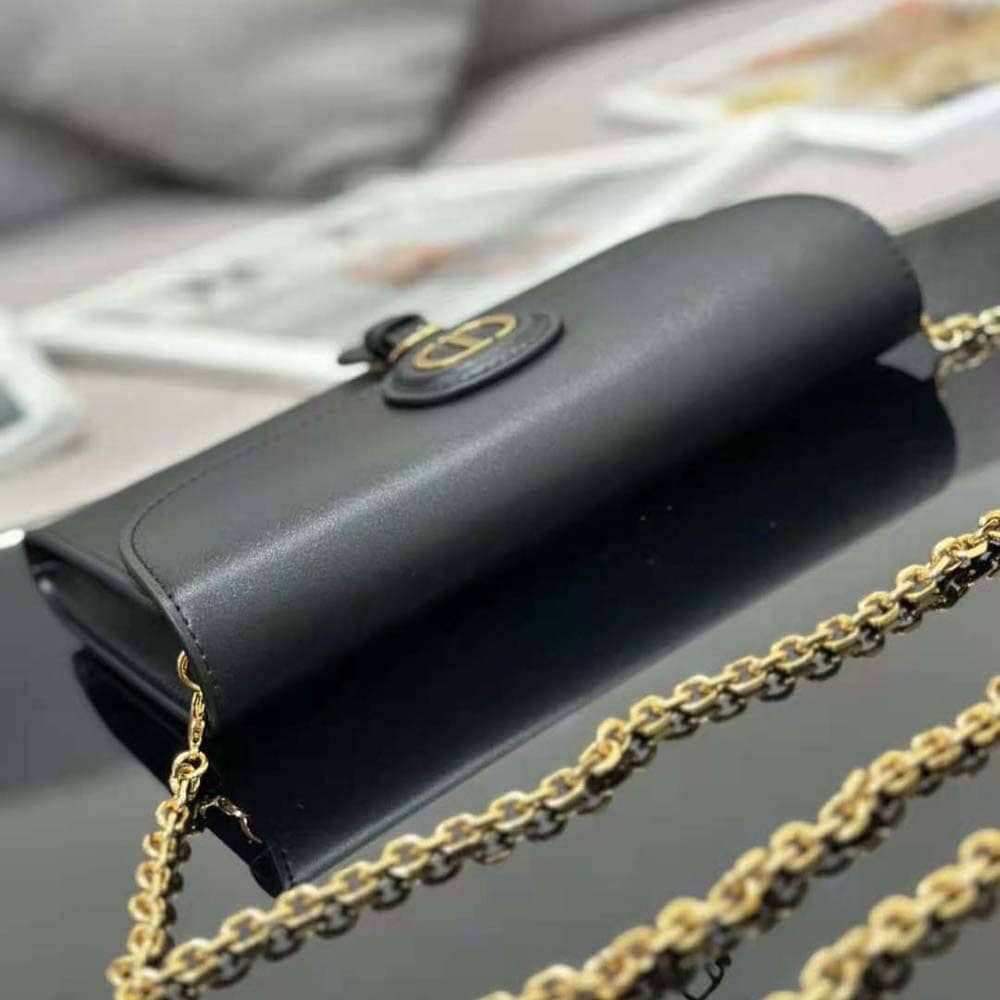 TÚI Dior Women Bobby East-west Pouch with Chain Black Smooth Calfskin
