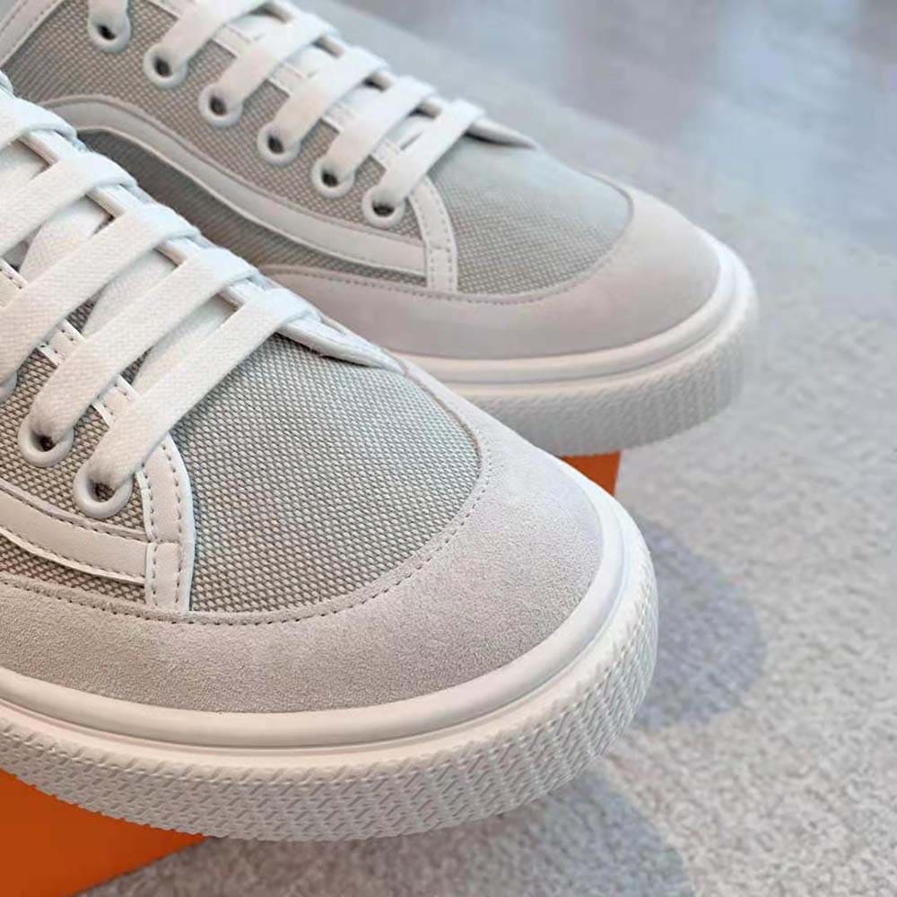 GIÀY Hermes Unisex Get Sneaker in SH Canvas and Calfskin with Signature “Hermès Paris” Stencil-Silver