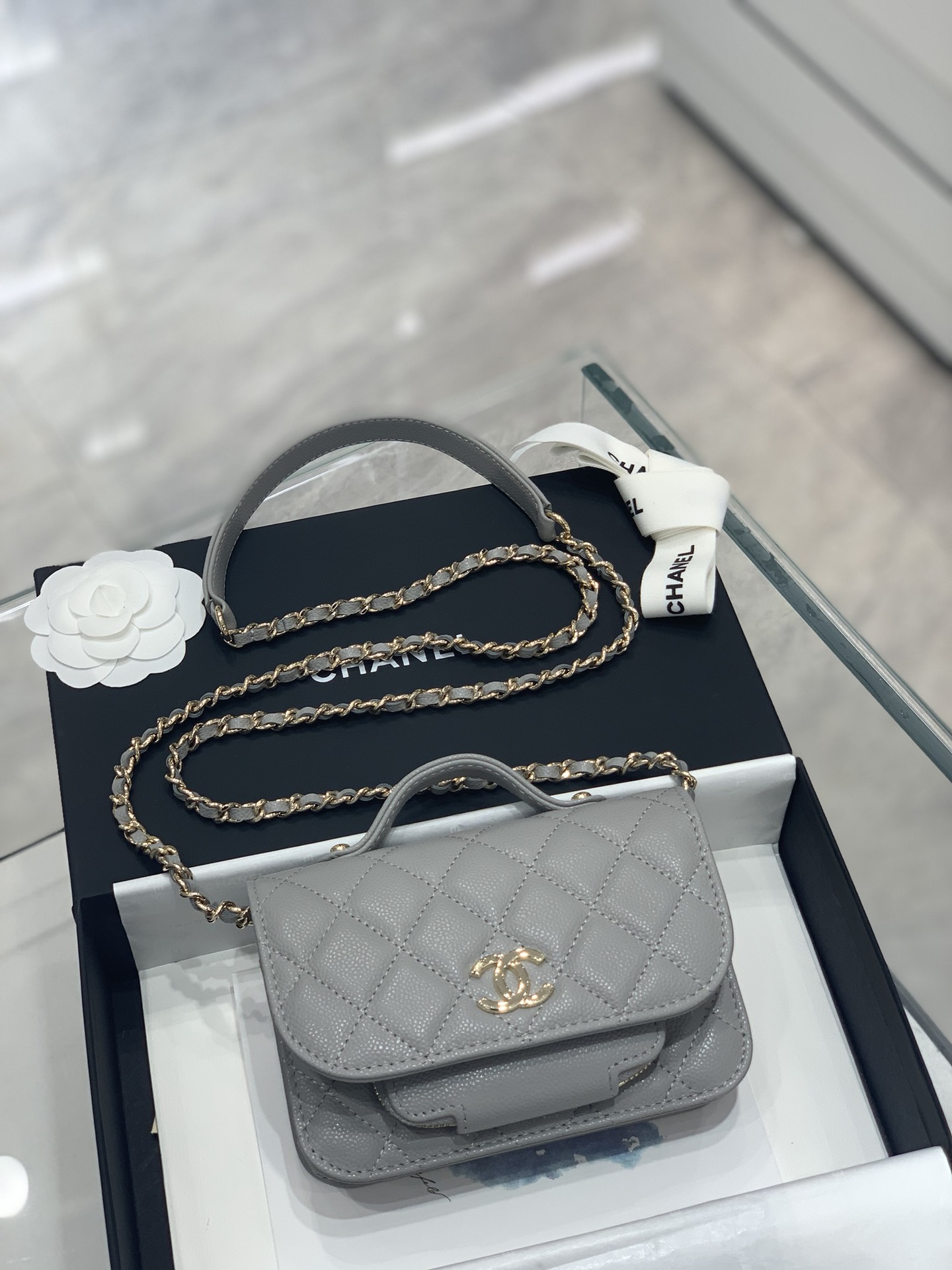 TÚI Chanel mini 22B grey xám