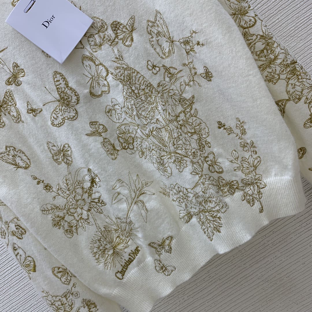 ÁO DIOR Round-Neck White Sweater