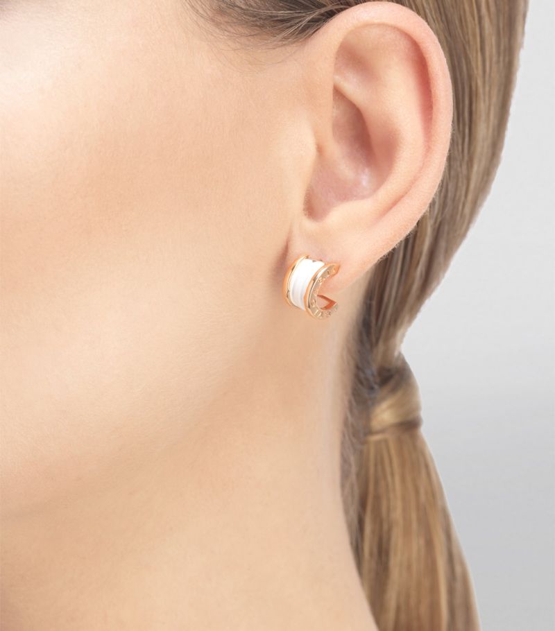 Bông tai BVLGARI Rose Gold and Ceramic B.zero1 Earrings vàng hồng 18K