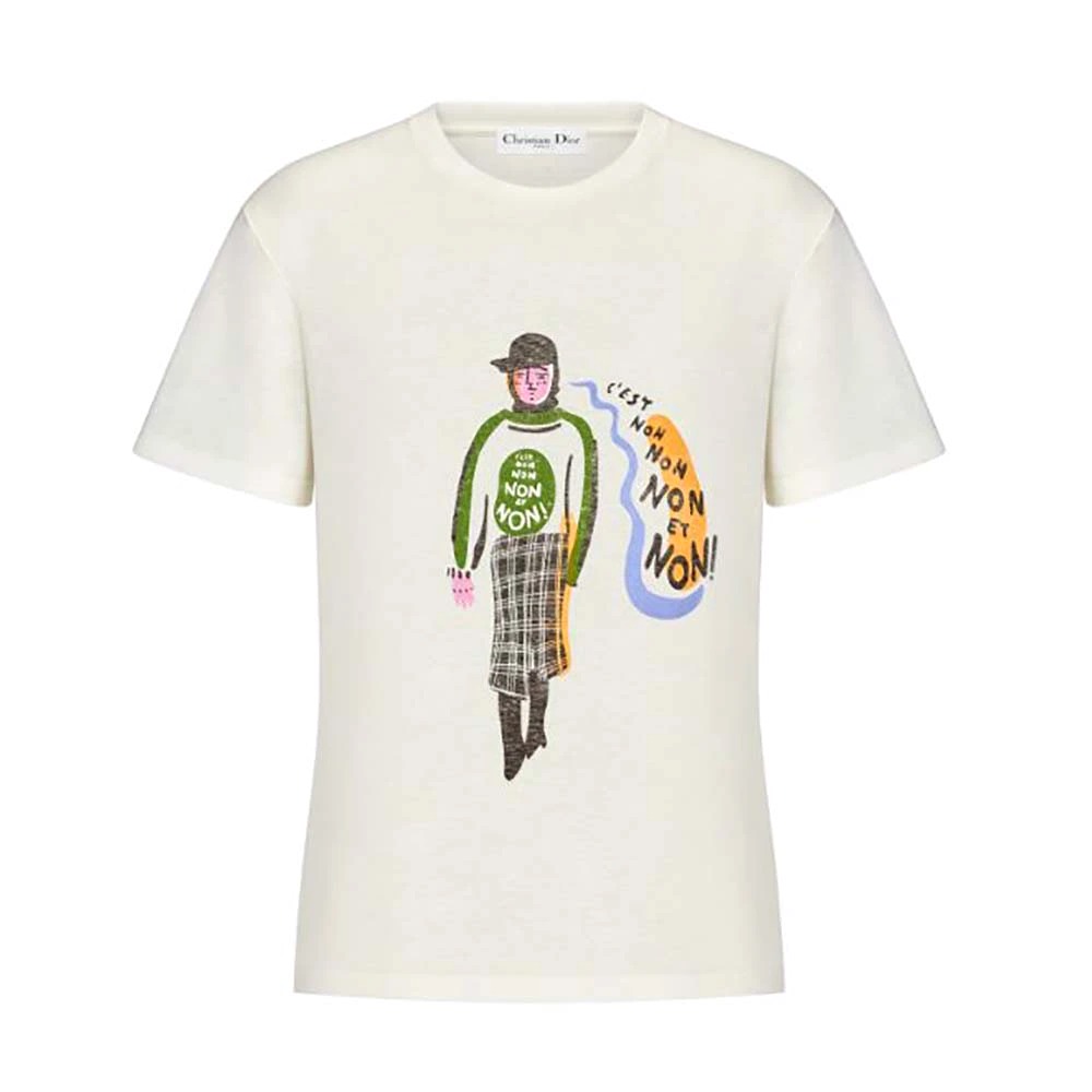 ÁO Dior Women ‘C’Est Non Non Non Et Non’ T-shirt Ecru Cotton Jersey and Linen