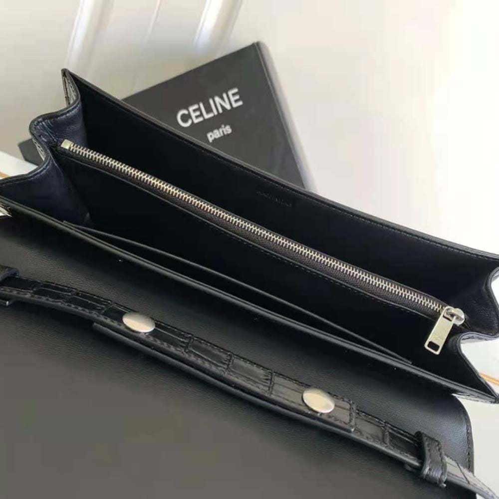 TÚI Celine Women Trapeze Triomphe Bag in Shiny Calfskin-Black