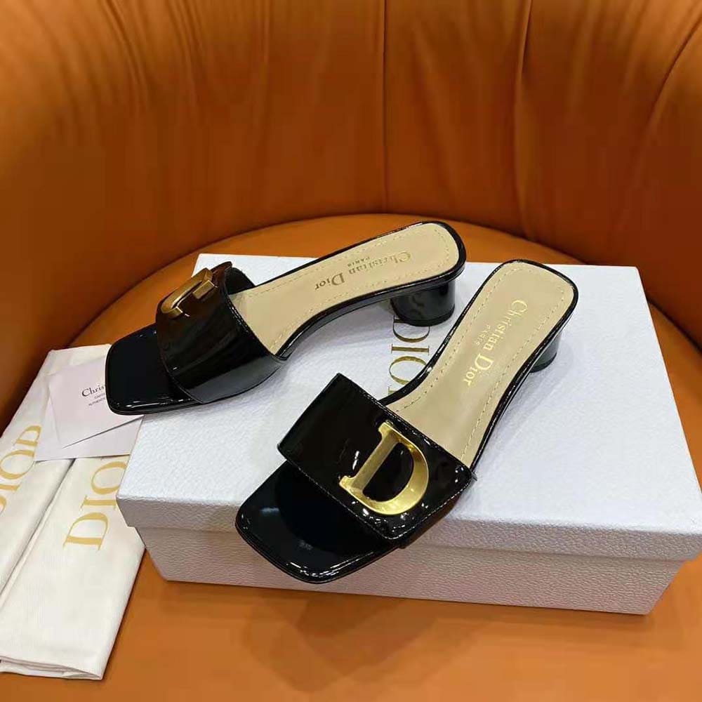 GUỐC Dior Women C’est Dior Heeled Slide Black Patent Calfskin