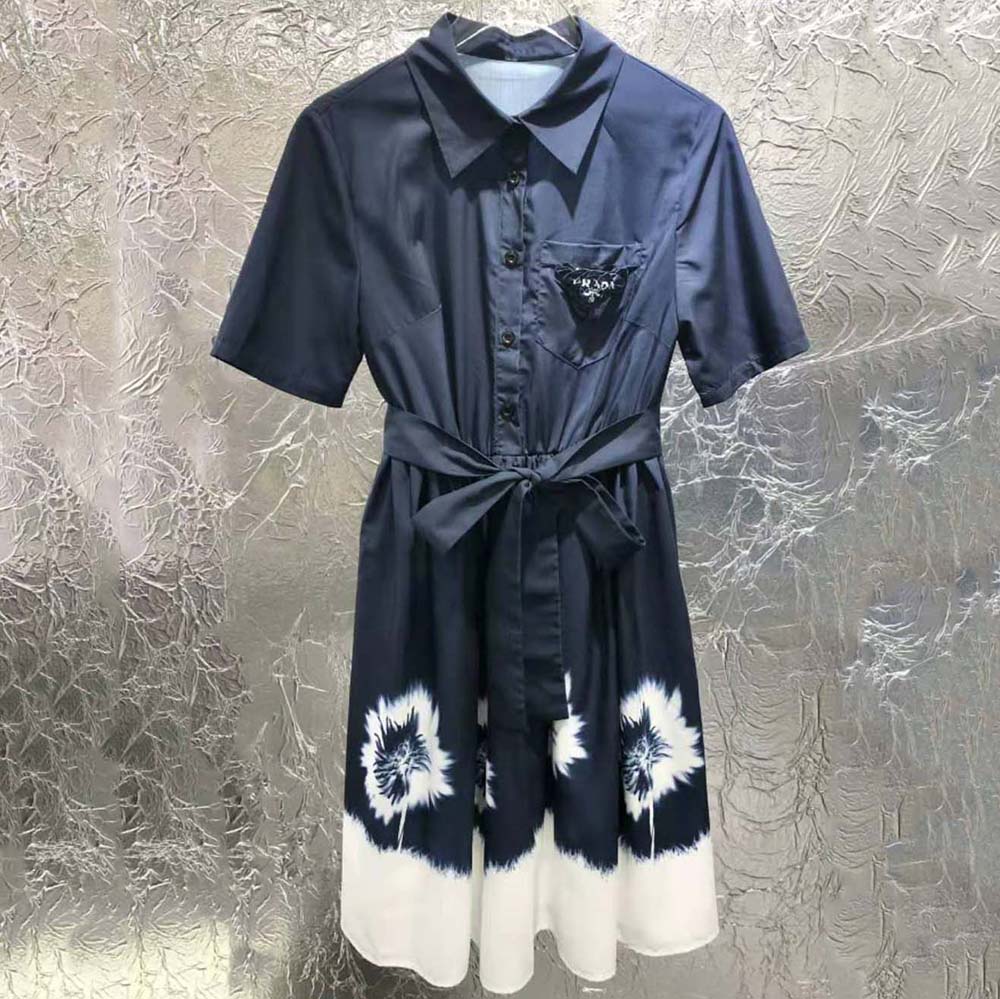 Váy Prada Women Printed Poplin Dress-Blue