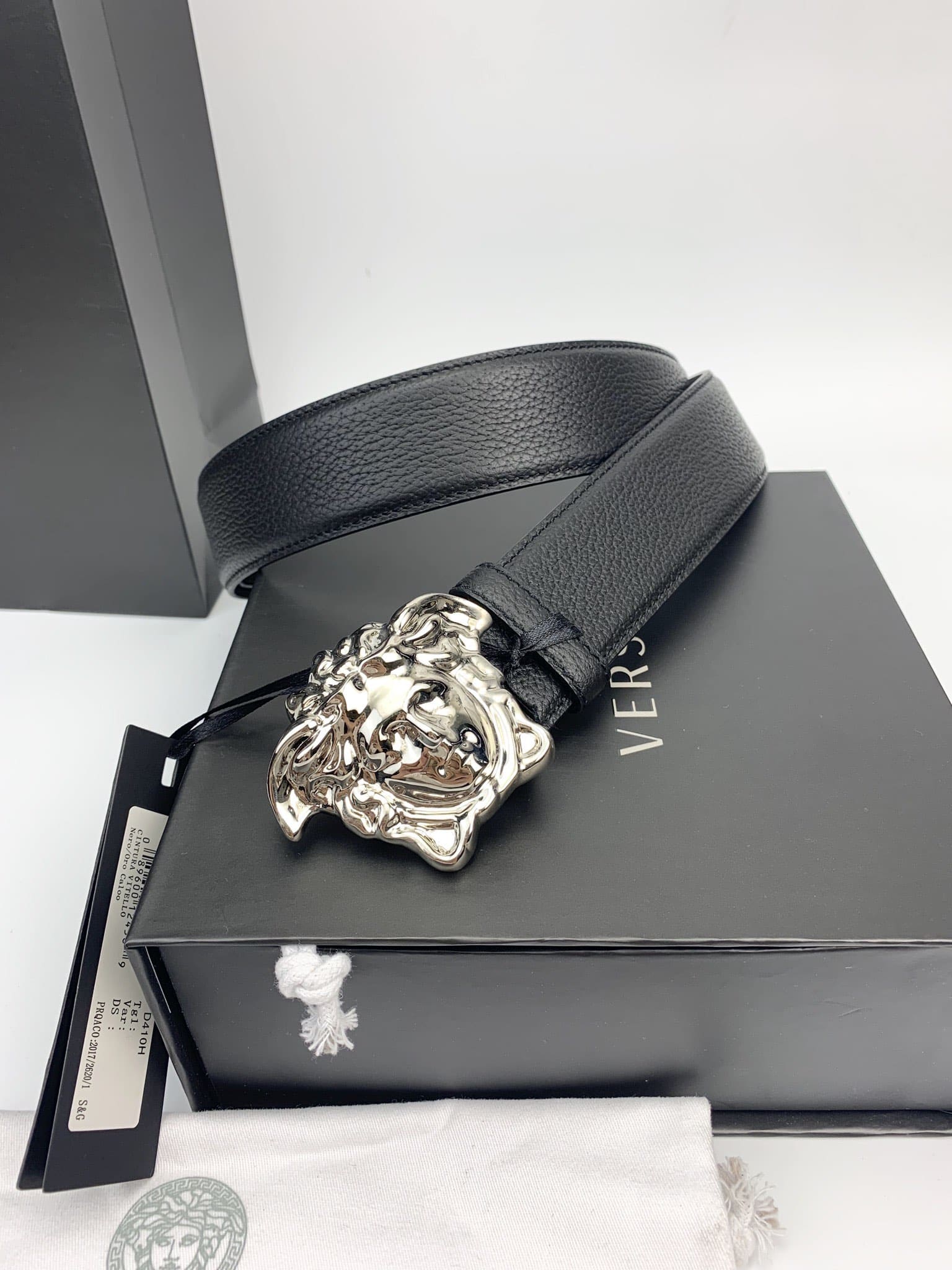 DÂY LƯNG VERSACE MEDUSA HEAD CALFSKIN LEATHER Khóa bạc