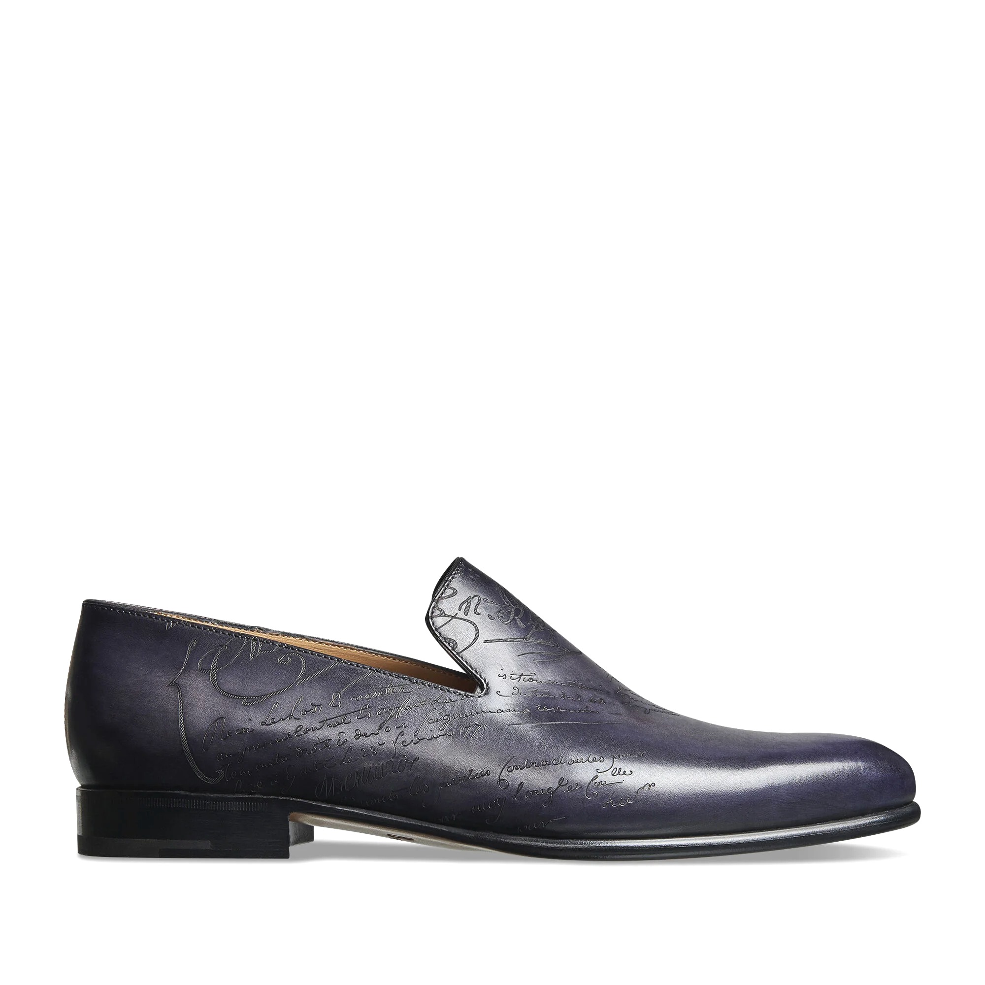 GIÀY BERLUTI Cursive Galet Scritto Leather Loafer Nero Grigio