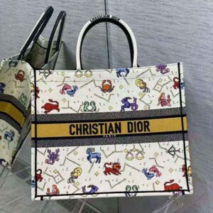 TÚI Dior Women Large Dior Book Tote Latte Multicolor Dior Pixel Zodiac Embroidery
