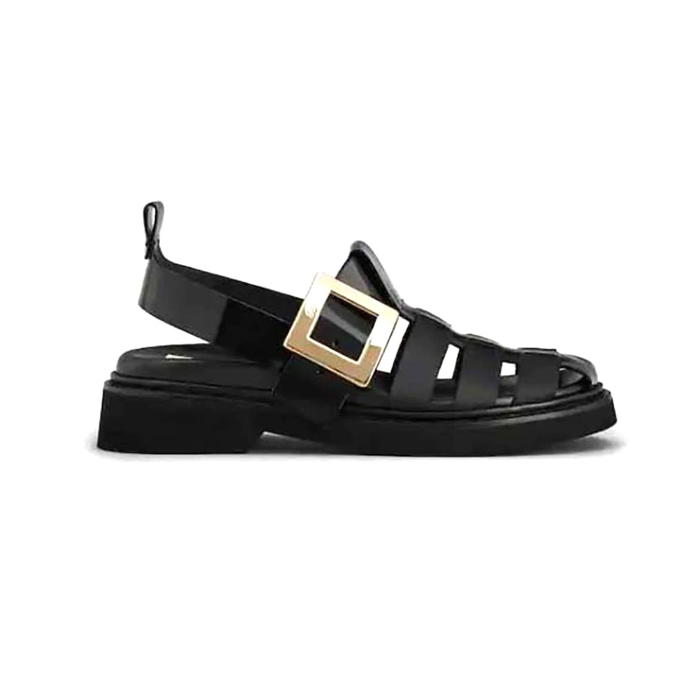 DÉP SANDAL Roger Vivier Viv’ Rangers Metal Buckle Fisherman Sandals in Leather