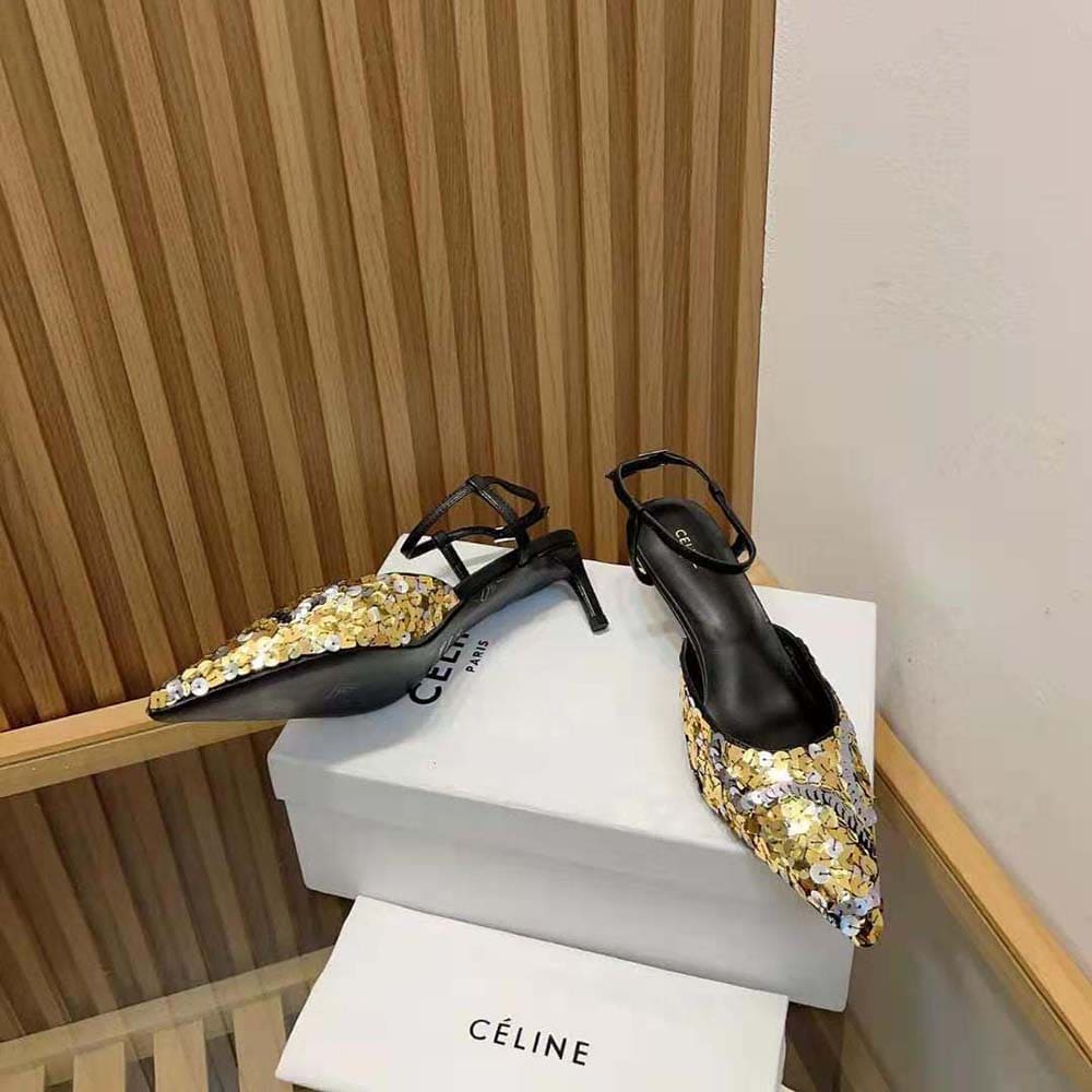GIÀY Celine Women Kitten in Embroidered Calfskin & Calfskin