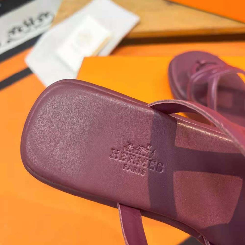 GIÀY Hermes Women Gipsy Sandal in Nappa Leather-Maroon