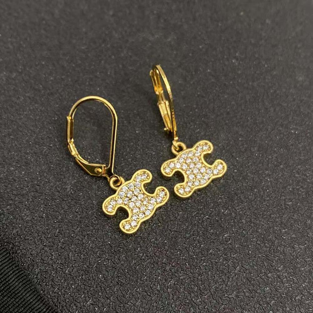 Bông tai Celine Women Triomphe Rhinestone Earrings in Brass with Gold Finish and Crystals