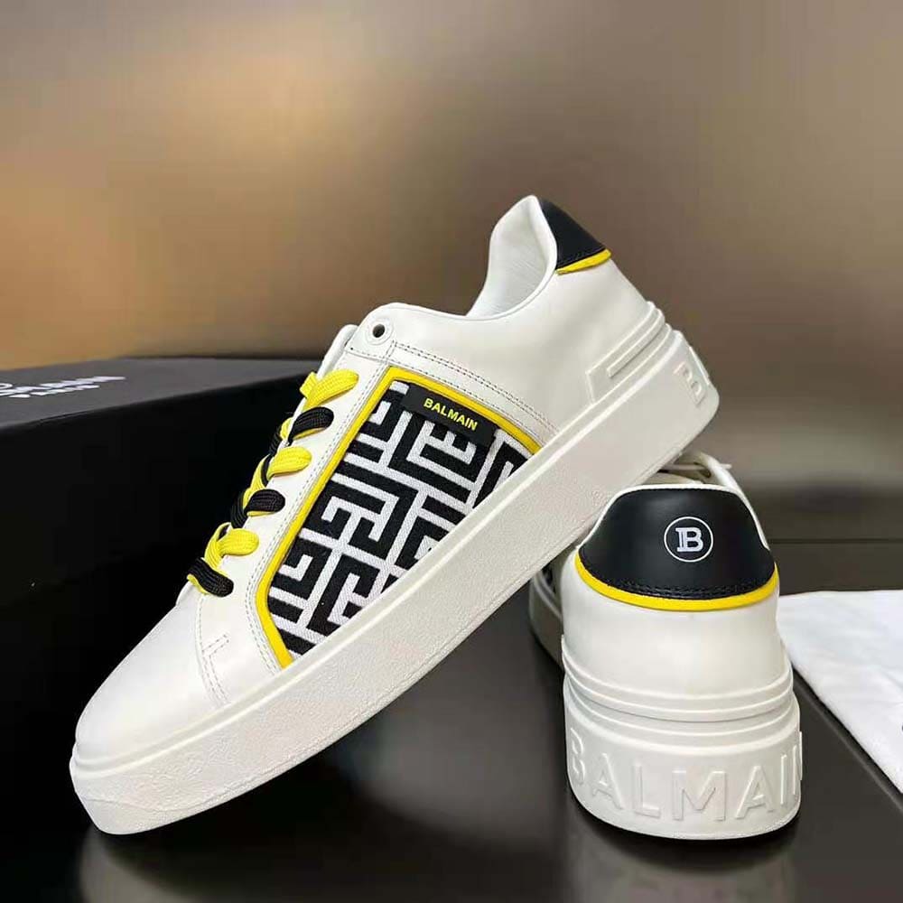 GIÀY Balmain Unisex B-court Monogrammed Nylon and Leather Trainers-White