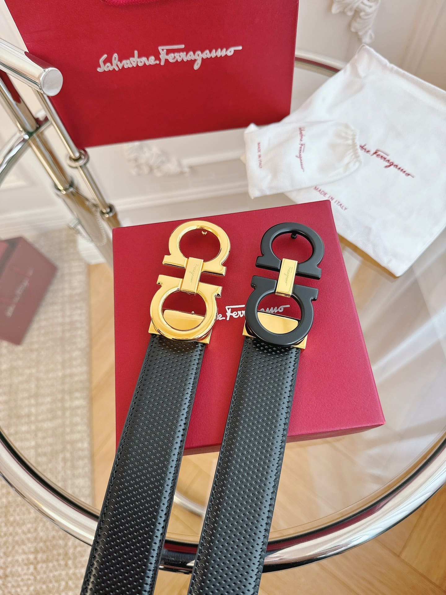 DÂY LƯNG Salvatore Ferragamo Adjustable Gancini Belt Khóa vàng đen