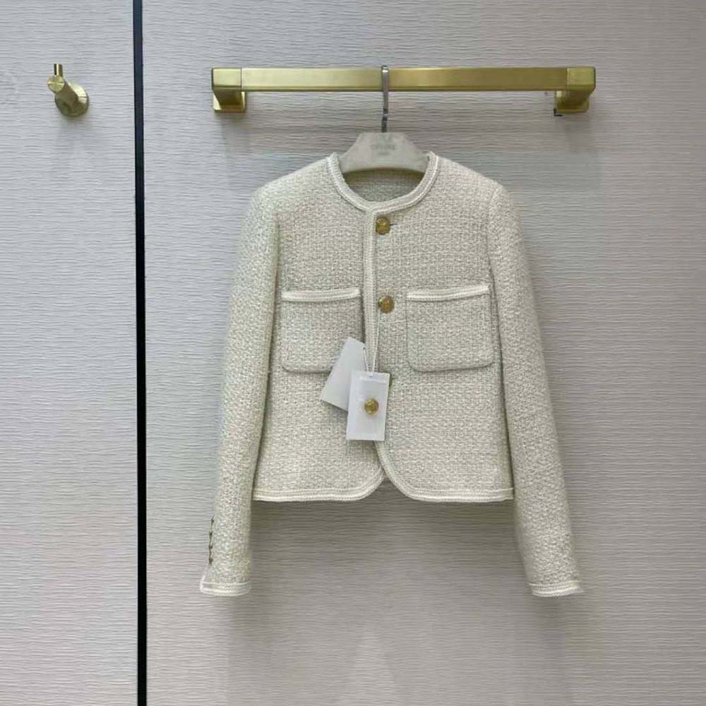 ÁO Celine Women Chasseur Jacket in Boucle Tweed-White