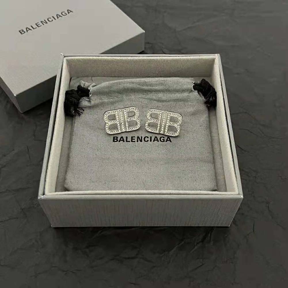 Bông tai Balenciaga Women BB 2.0 XS Earrings in Silver Brass and Rhinestones