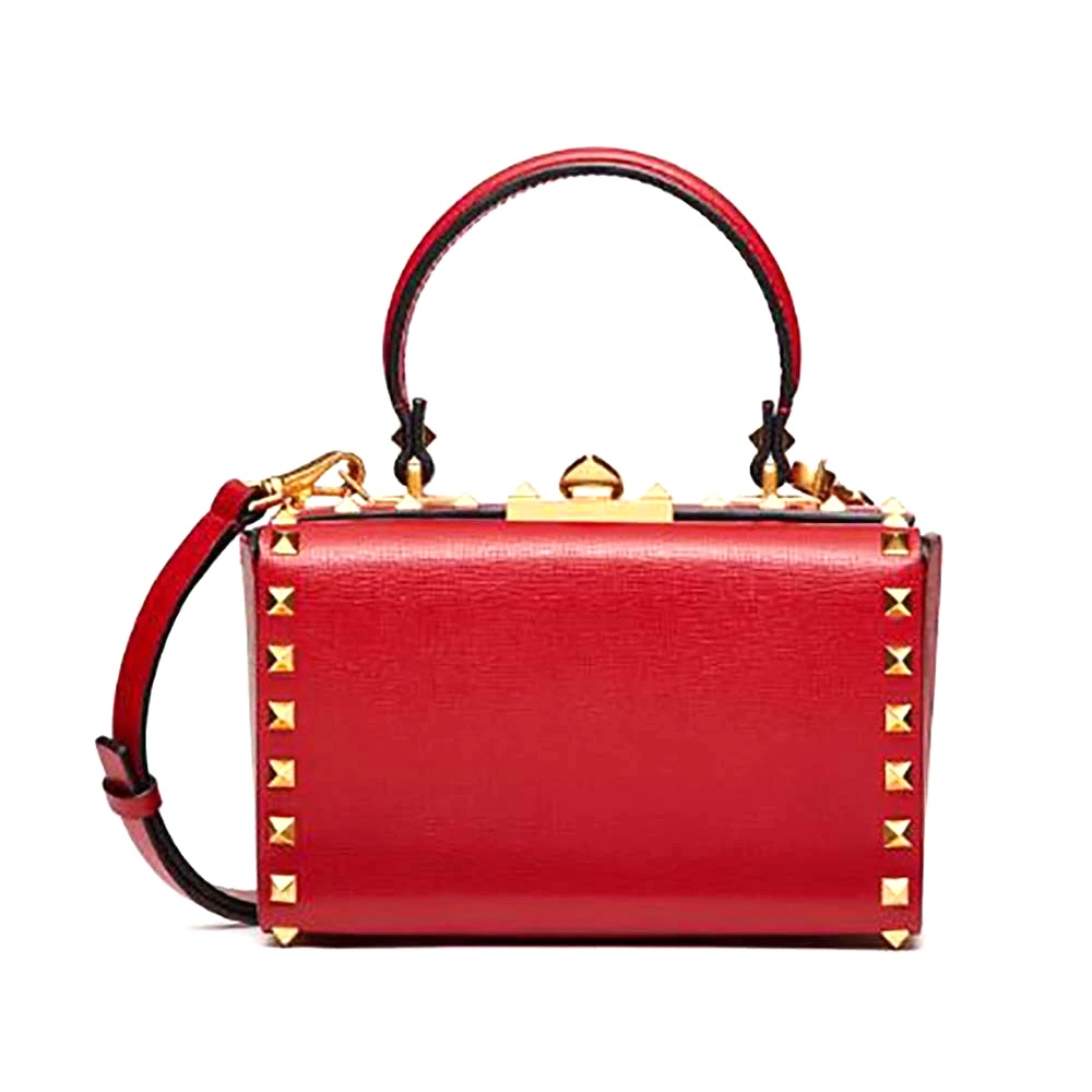 TÚI VALENTINO Rockstud Alcove Grainy Calfskin Box Bag-Red