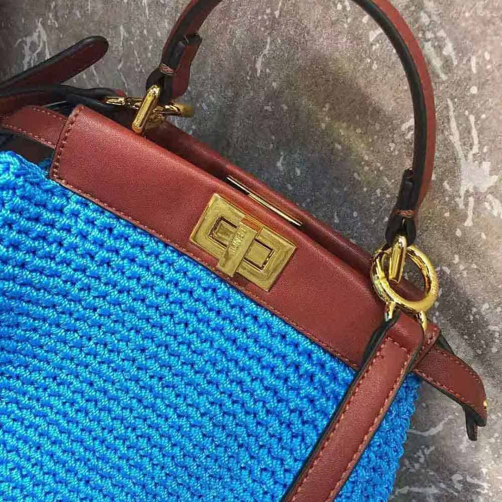TÚI FENDI Women Peekaboo Mini Cotton Crochet Bag-Blue