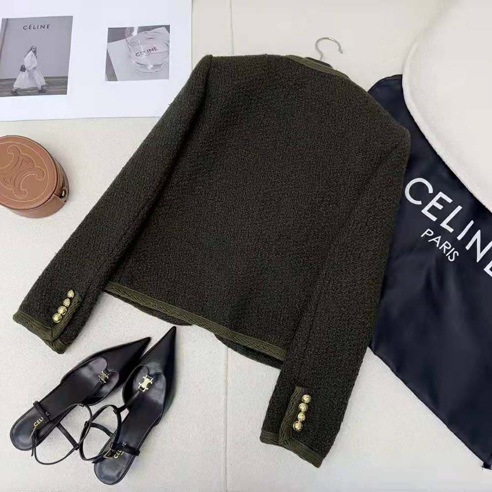 ÁO CELINE Women Chelsea Jacket in Bouclette Natté-Green