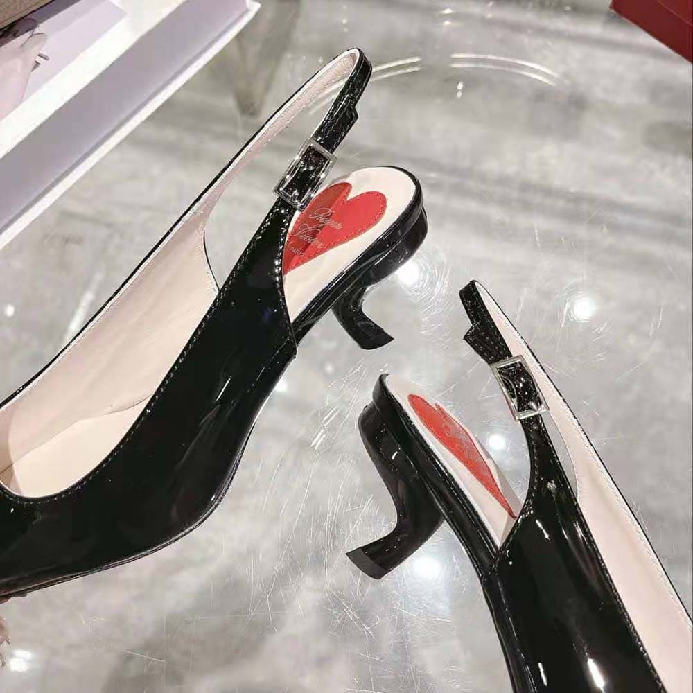 GIÀY Roger Vivier Women Virgule Strass Buckle Slingback Pumps in Patent Leather-Black
