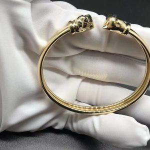 Vòng tay Cartier Panthère de Cartier hai đầu đá Tsavorite Garnet Onyx đen vàng hồng 18K