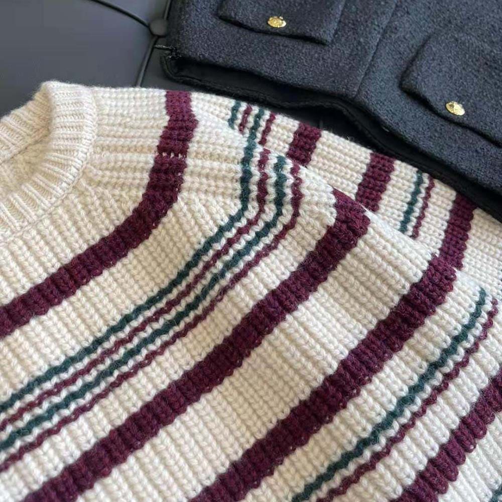 ÁO Celine Men Crew Neck Sweater in Striped Ribbed Wool