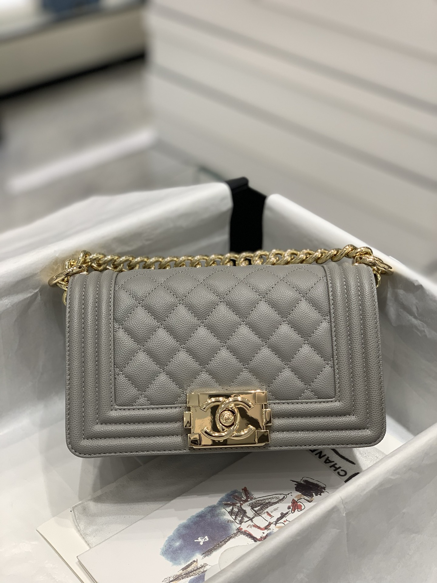 TÚI CHANEL LEBOY CAVIAR GREY XÁM DA HAAS 20