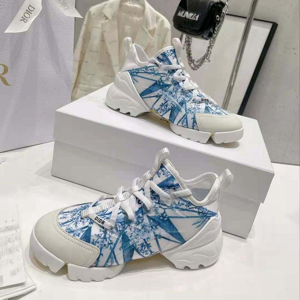 GIÀY Dior Women D-Connect Sneaker Blue Multicolor Technical Fabric with Rêve D’Infini Print
