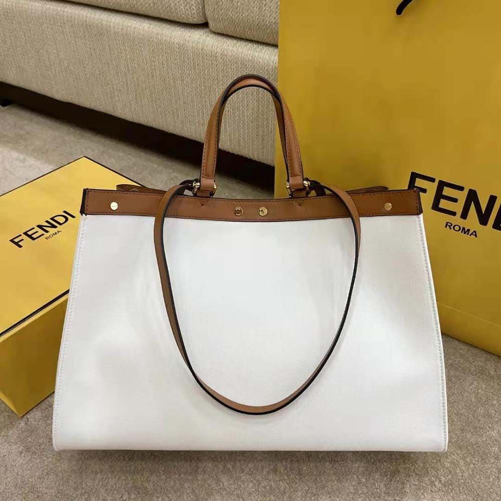 TÚI FENDI Women Peekaboo X-Tote Embroidered Canvas Bag-White