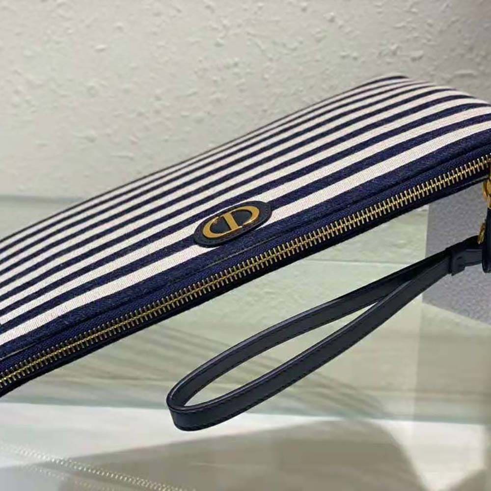 TÚI Dior Women Large Dior Caro Ddaily Pouch Natural and Denim Blue Marinière Raffia