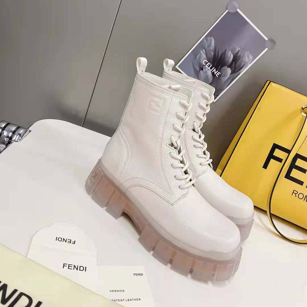 Giày Fendi Women Force Beige Leather Ankle Boots